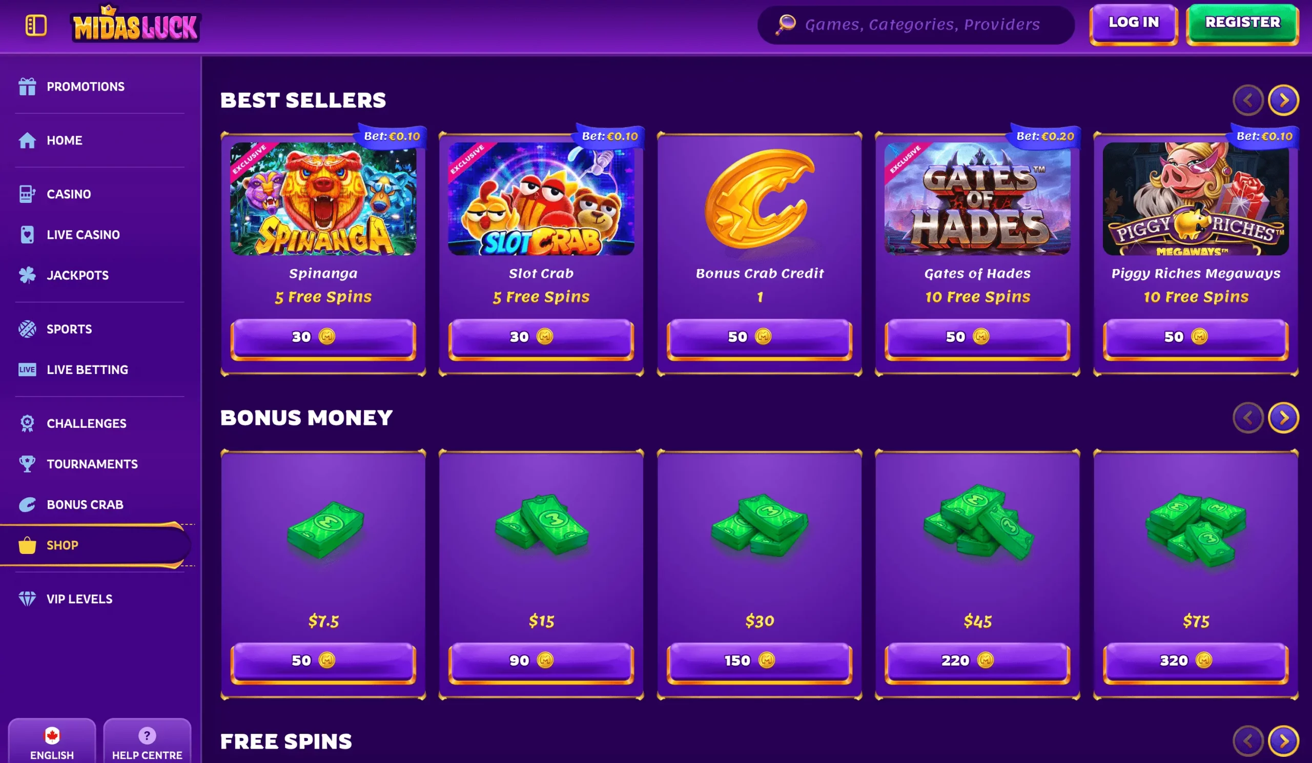 Boutique du casino Midasluck